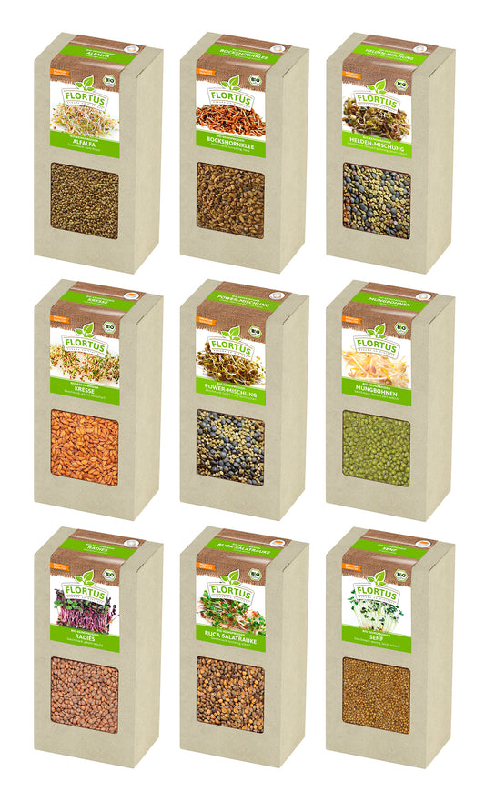 Keimsprossen Set mit 9 Sorten (1,8 kg) | BIO Keimsprossen von FLORTUS