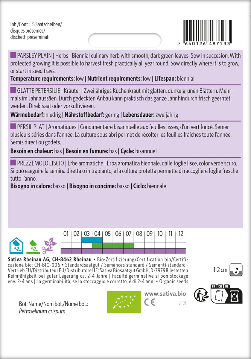 Artikelbild 2 von "BIO Petersilie (glatt) (Saatscheibe) [MHD 12/2025]"