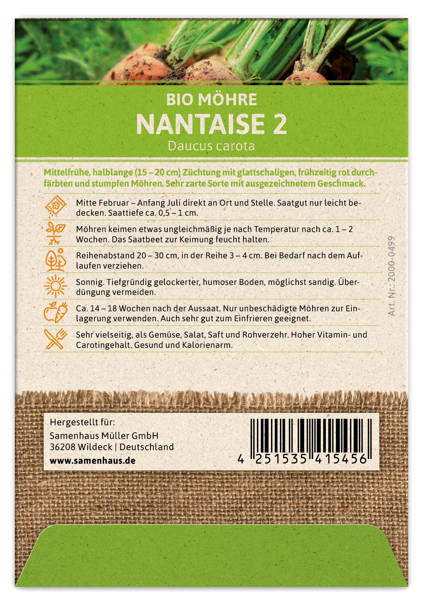 Artikelbild 2 von "BIO Möhre Nantaise 2" aus der Kategorie Möhrensamen