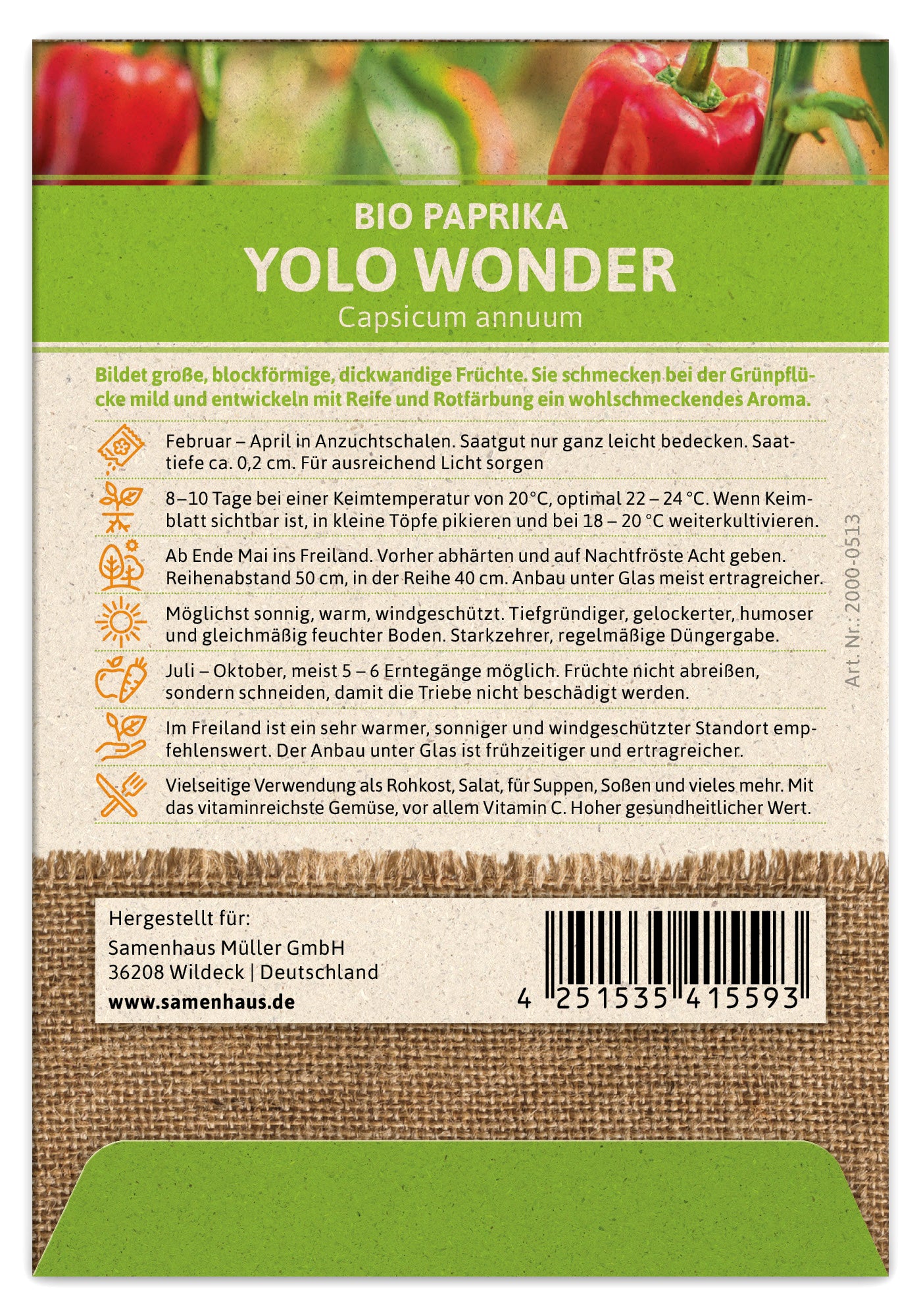 Artikelbild 2 von "BIO Paprika Yolo Wonder" aus der Kategorie Paprikasamen