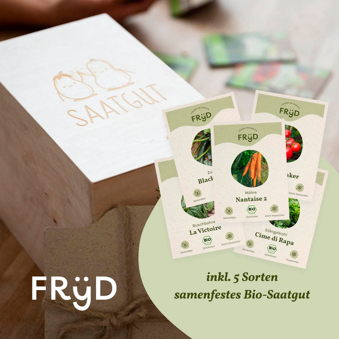 Artikelbild 1 von "Fryd Holz-Saatgutkiste inkl. 5 Päckchen BIO-Saatgut und Registern"