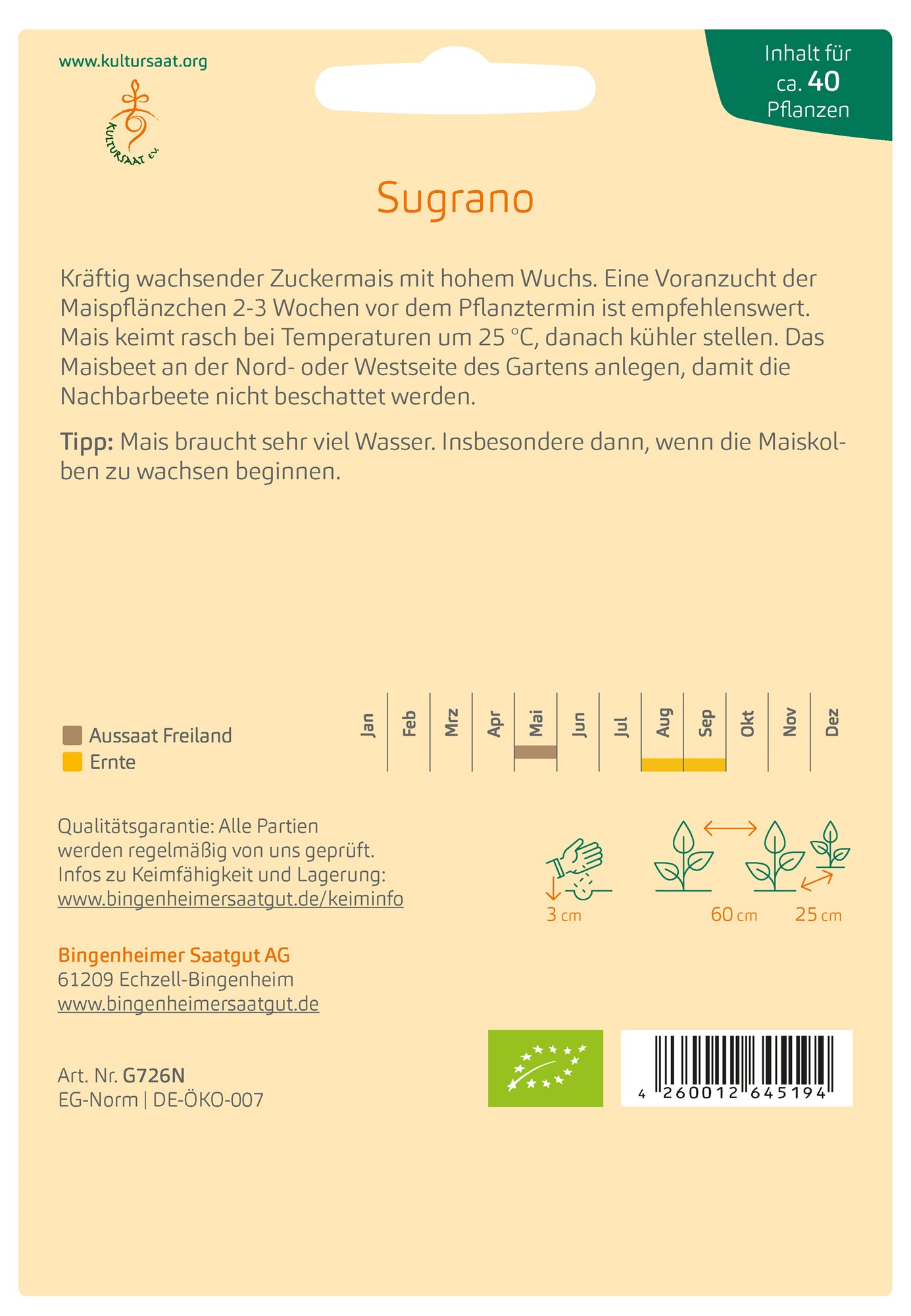 Artikelbild 2 von "BIO Zuckermais Sugrano" aus der Kategorie Zuckermaissamen