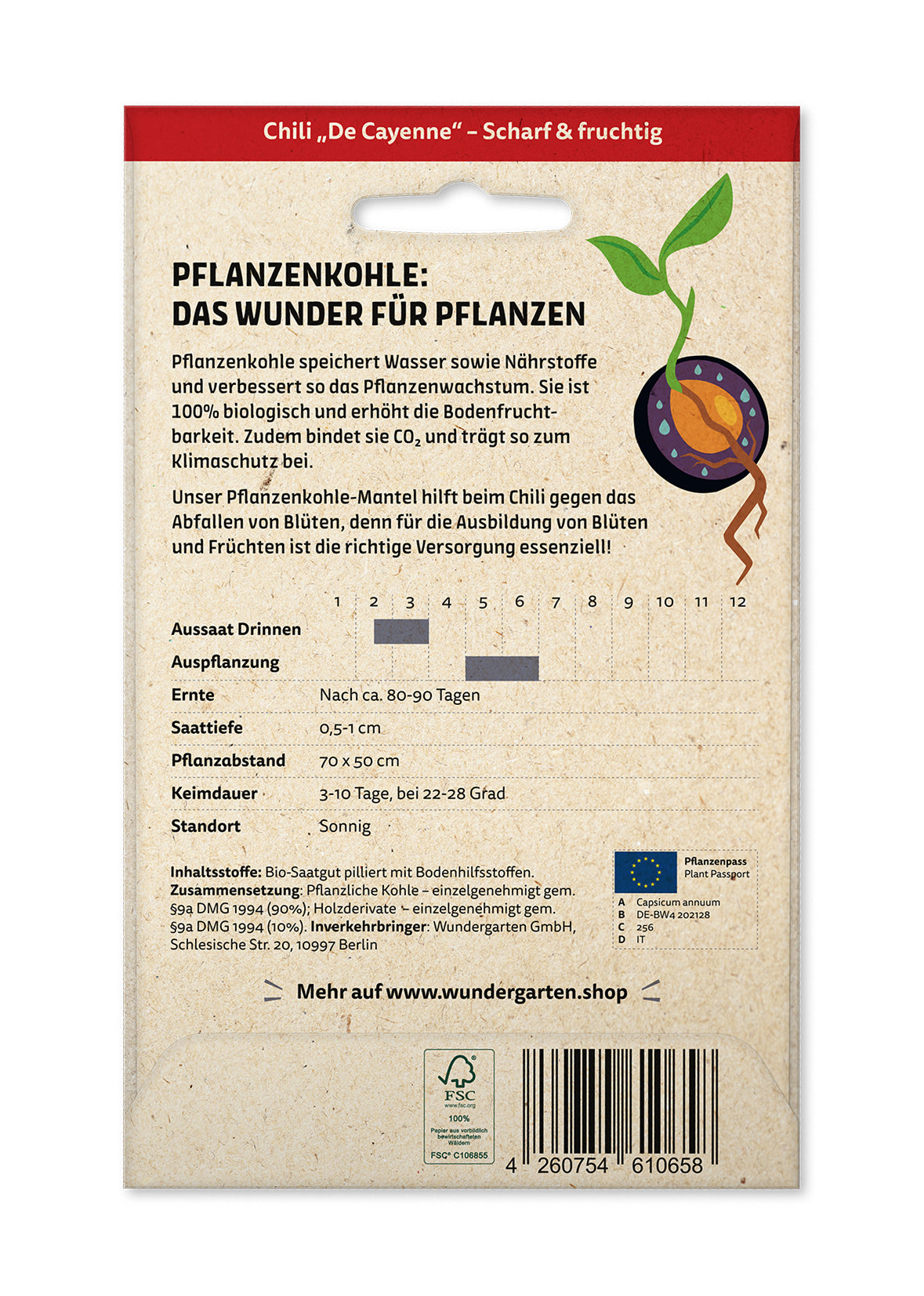 Saatgut mit Pflanzenkohle-Mantel Chili De Cayenne | BIO Chilisamen von Wundergarten