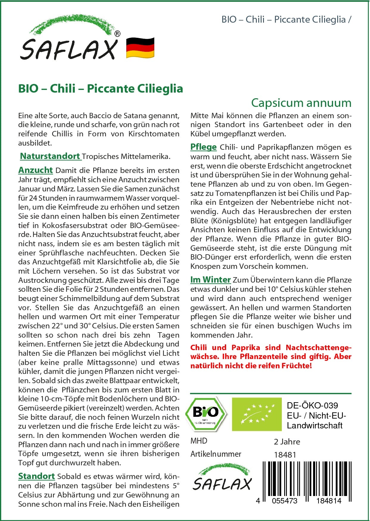 Artikelbild 3 von "BIO Chili Piccante Cilieglia" aus der Kategorie Gemüsesamen