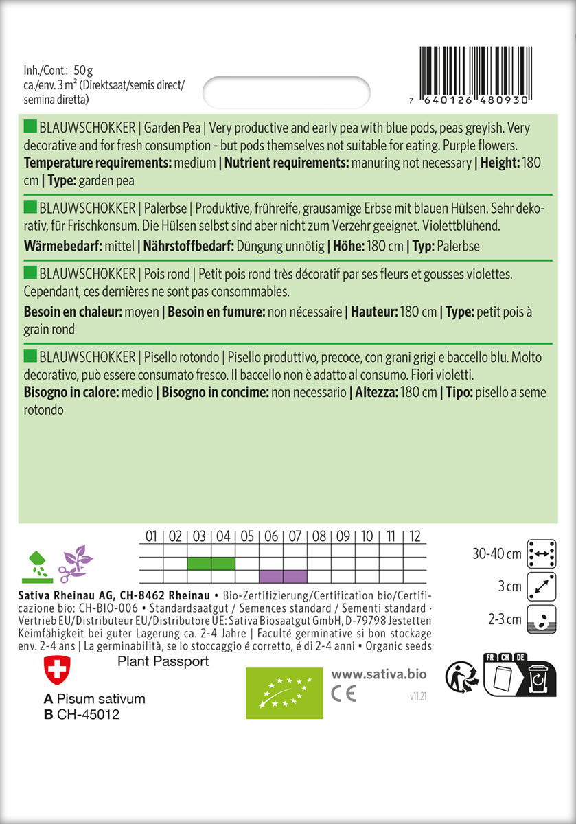 Palerbse Blauwschokker | BIO Erbsensamen von Sativa Rheinau