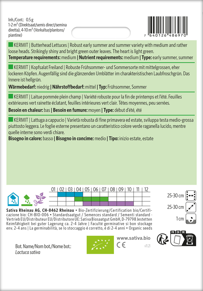 Kopfsalat Freiland Kermit | BIO Kopfsalatsamen von Sativa Rheinau