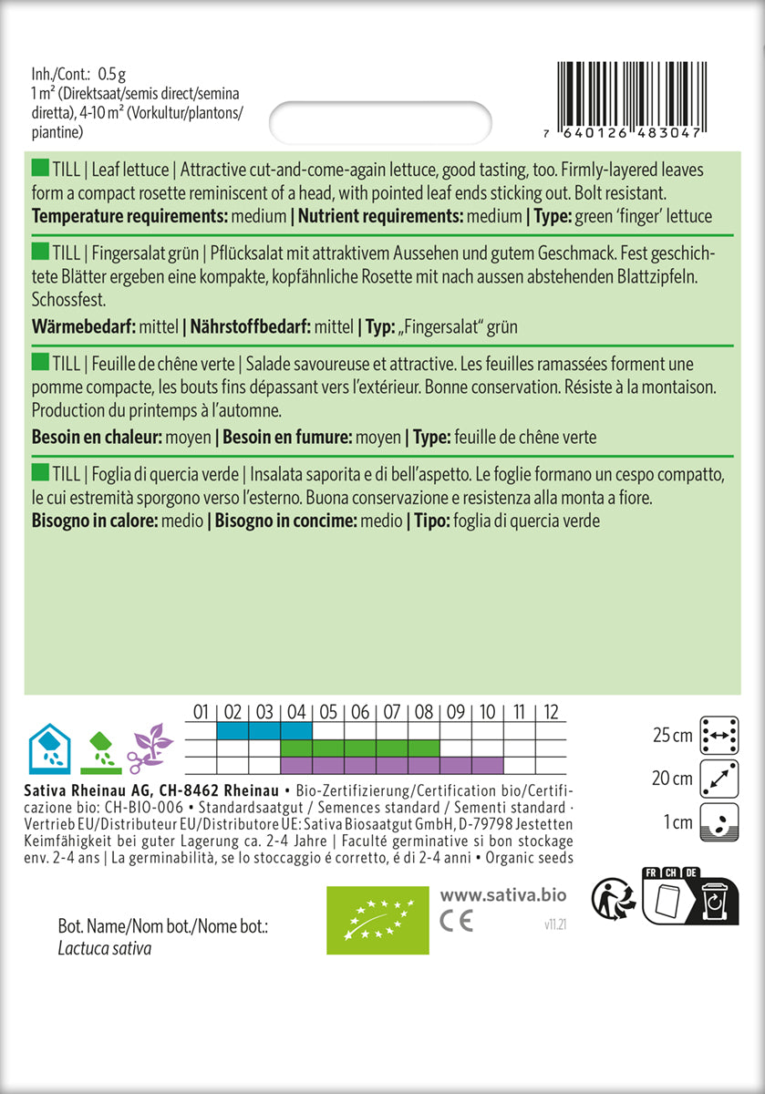 Fingersalat grün Till | BIO Pflücksalatsamen von Sativa Rheinau