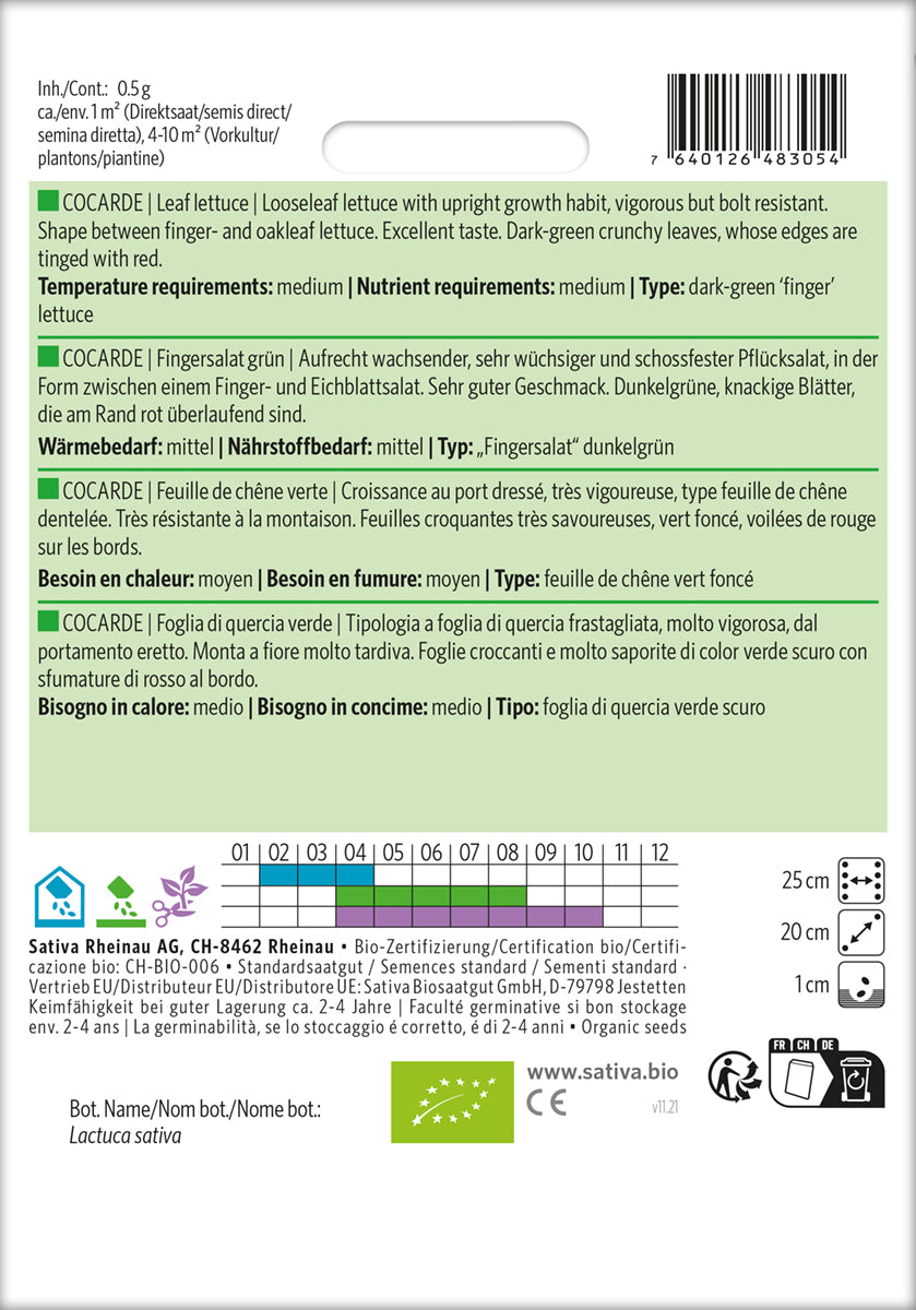 Fingersalat grün Cocarde | BIO Pflücksalatsamen von Sativa Rheinau