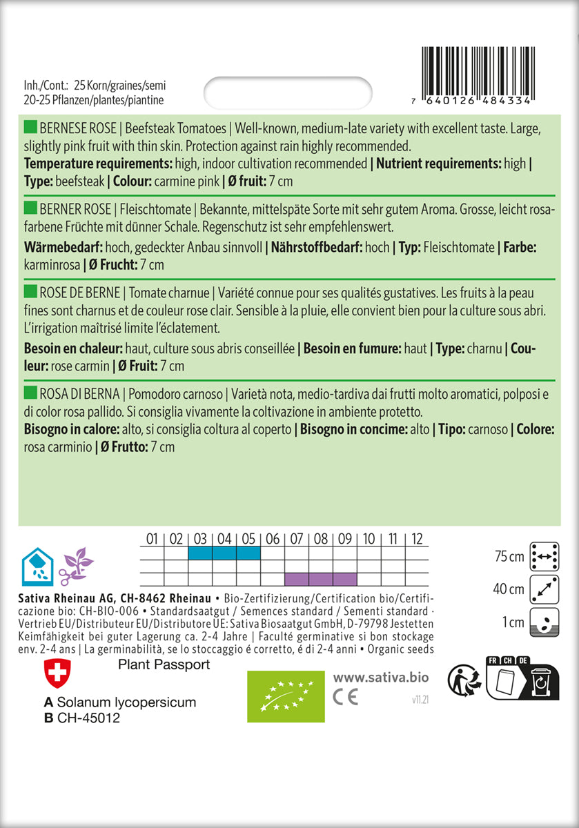 Fleischtomate Berner Rose | BIO Fleischtomatensamen von Sativa Rheinau