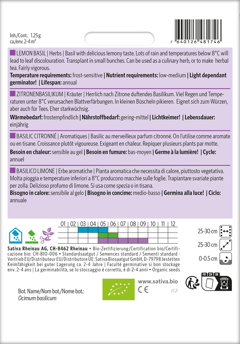 Zitronenbasilikum | BIO Basilikumsamen von Sativa Rheinau [MHD 12/2024]