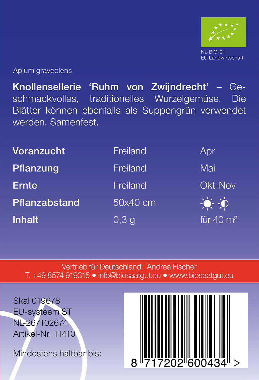 Knollensellerie Ruhm von Zwijndrecht | BIO Knollenselleriesamen von De Bolster [MHD 12/2023]