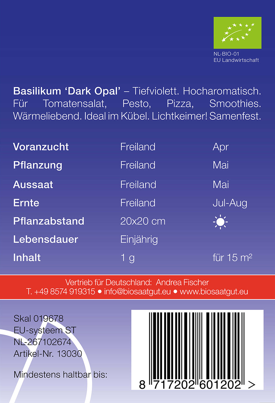 Basilikum Dark Opal | BIO Basilikumsamen von De Bolster [MHD 12/2023]