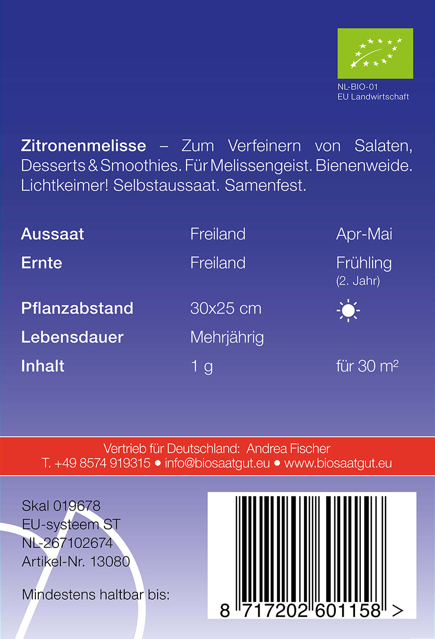 Zitronenmelisse | BIO Melissensamen von De Bolster [MHD 12/2023]
