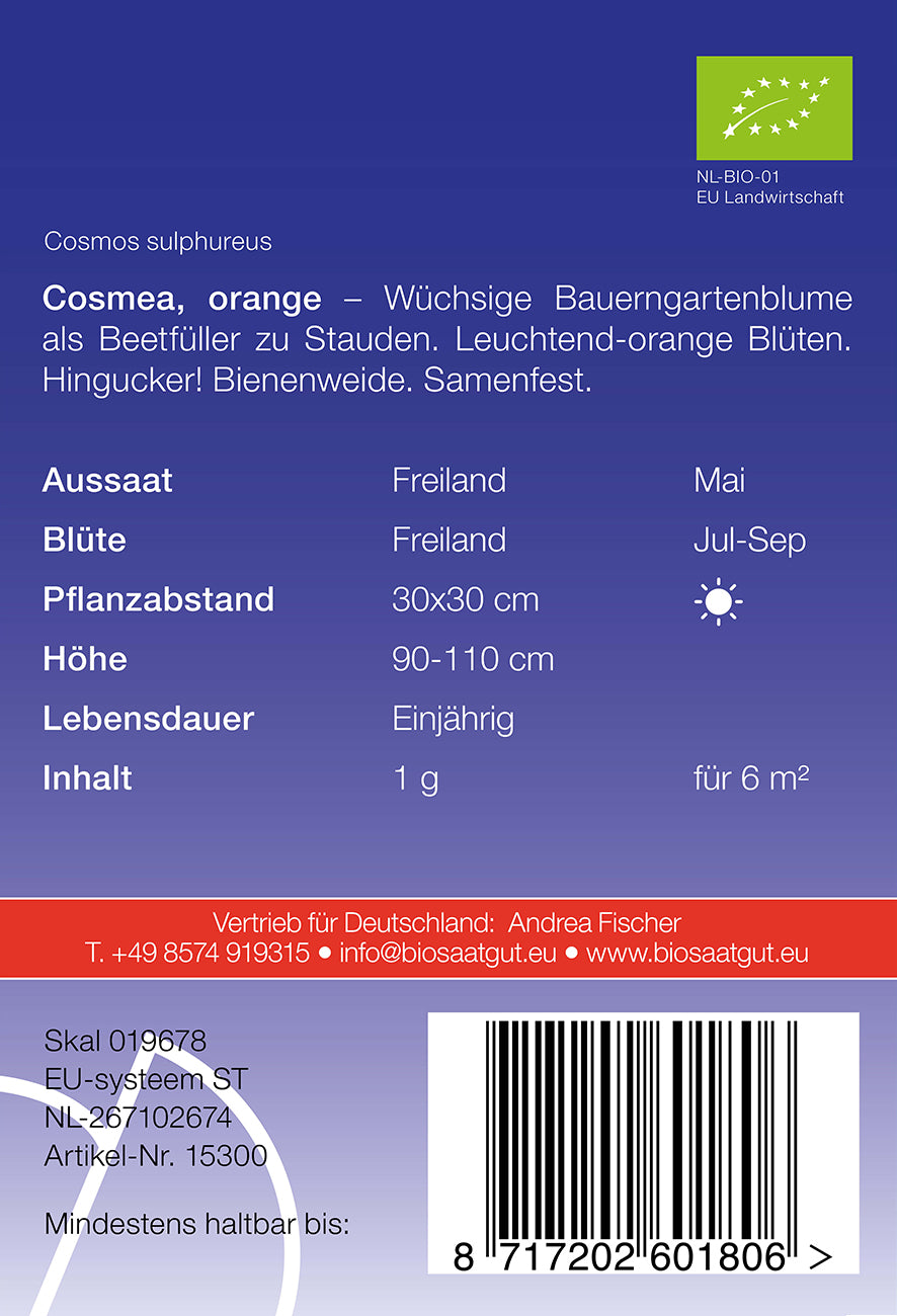 Cosmea orange | BIO Cosmeasamen von De Bolster [MHD 12/2023]