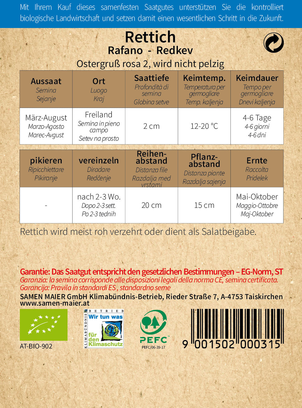 Rettich Ostergruß rosa 2 | BIO Rettichsamen von Samen Maier [MHD 12/2023]