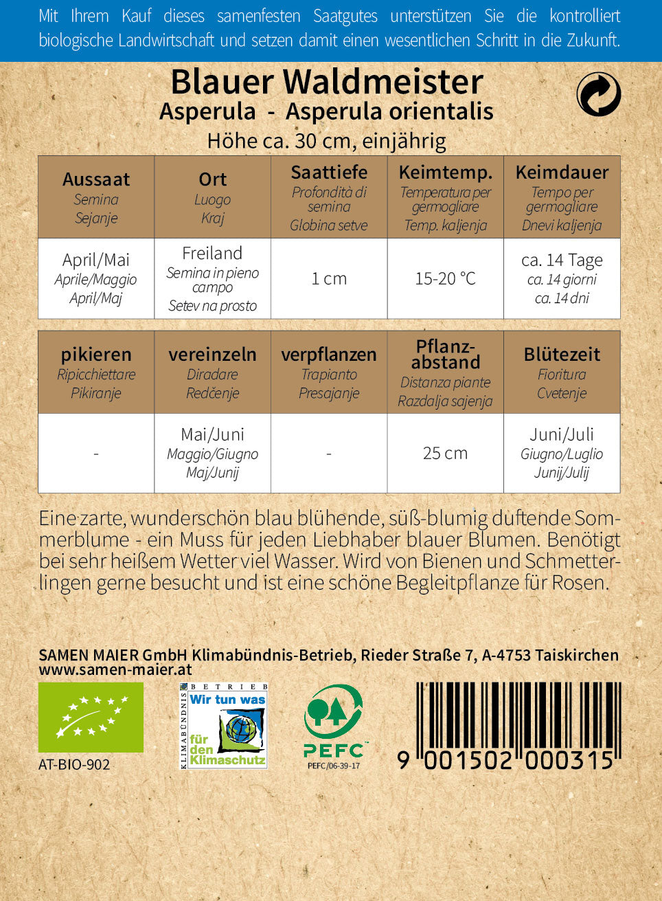 Blauer Waldmeister | BIO Heilpflanzensamen von Samen Maier