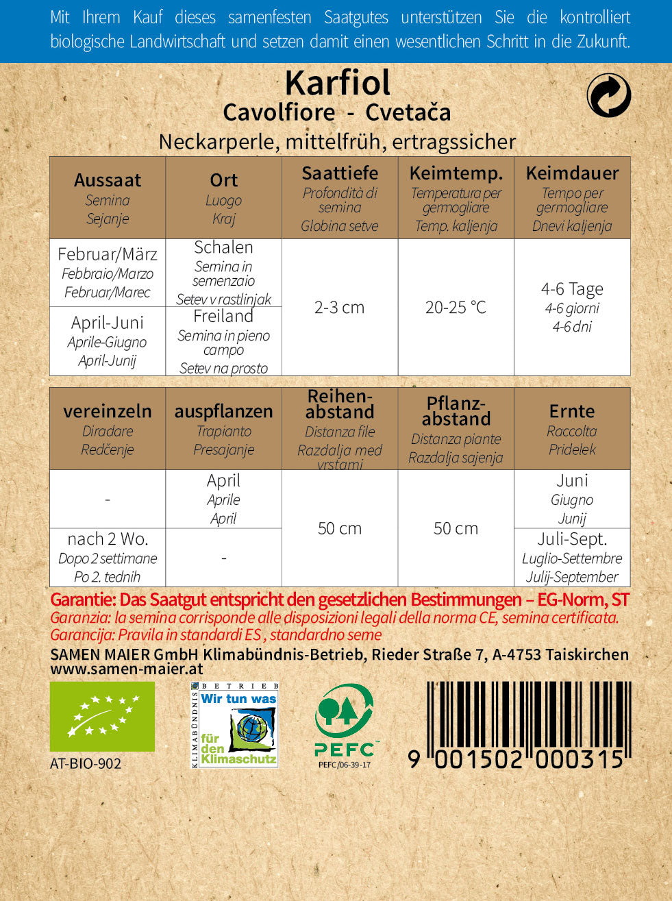 Karfiol Neckarperle | BIO Kohlsamen von Samen Maier