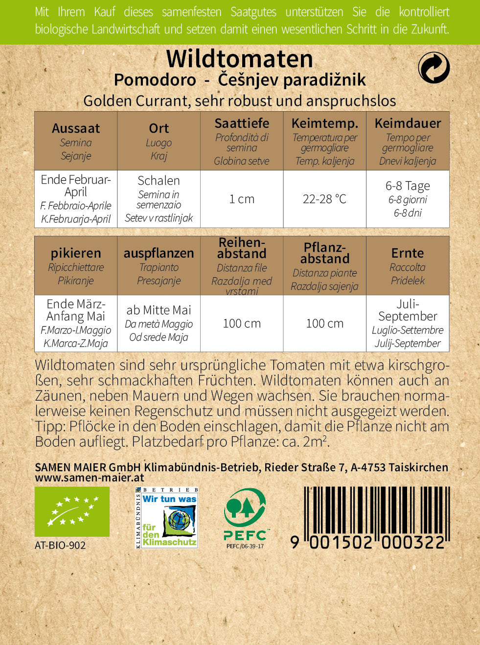 Wildtomate Golden Currant | BIO Wildtomatensamen von Samen Maier