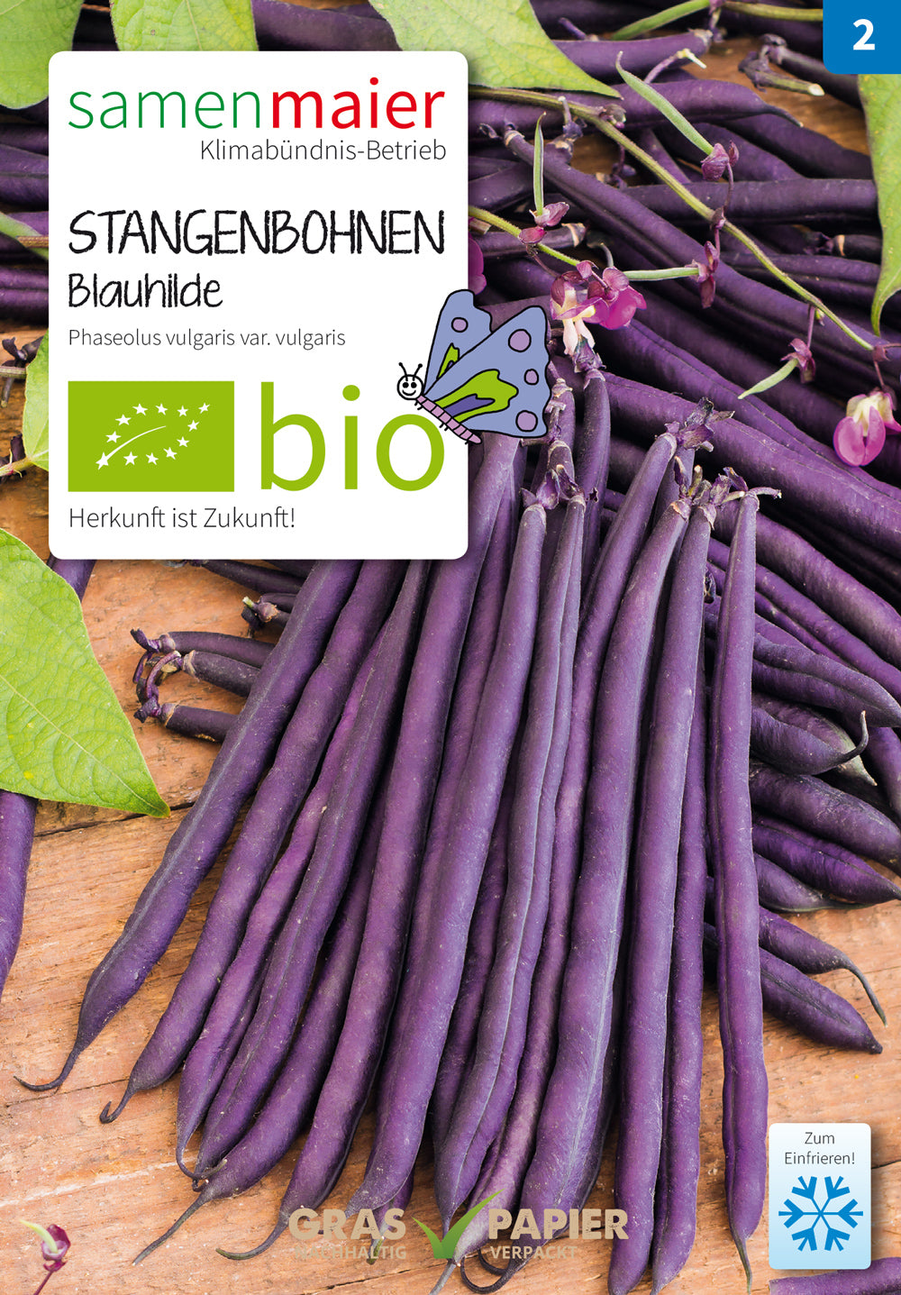 Blauhilde fadenlose Stangenbohne | BIO Stangenbohnensamen von Samen Maier