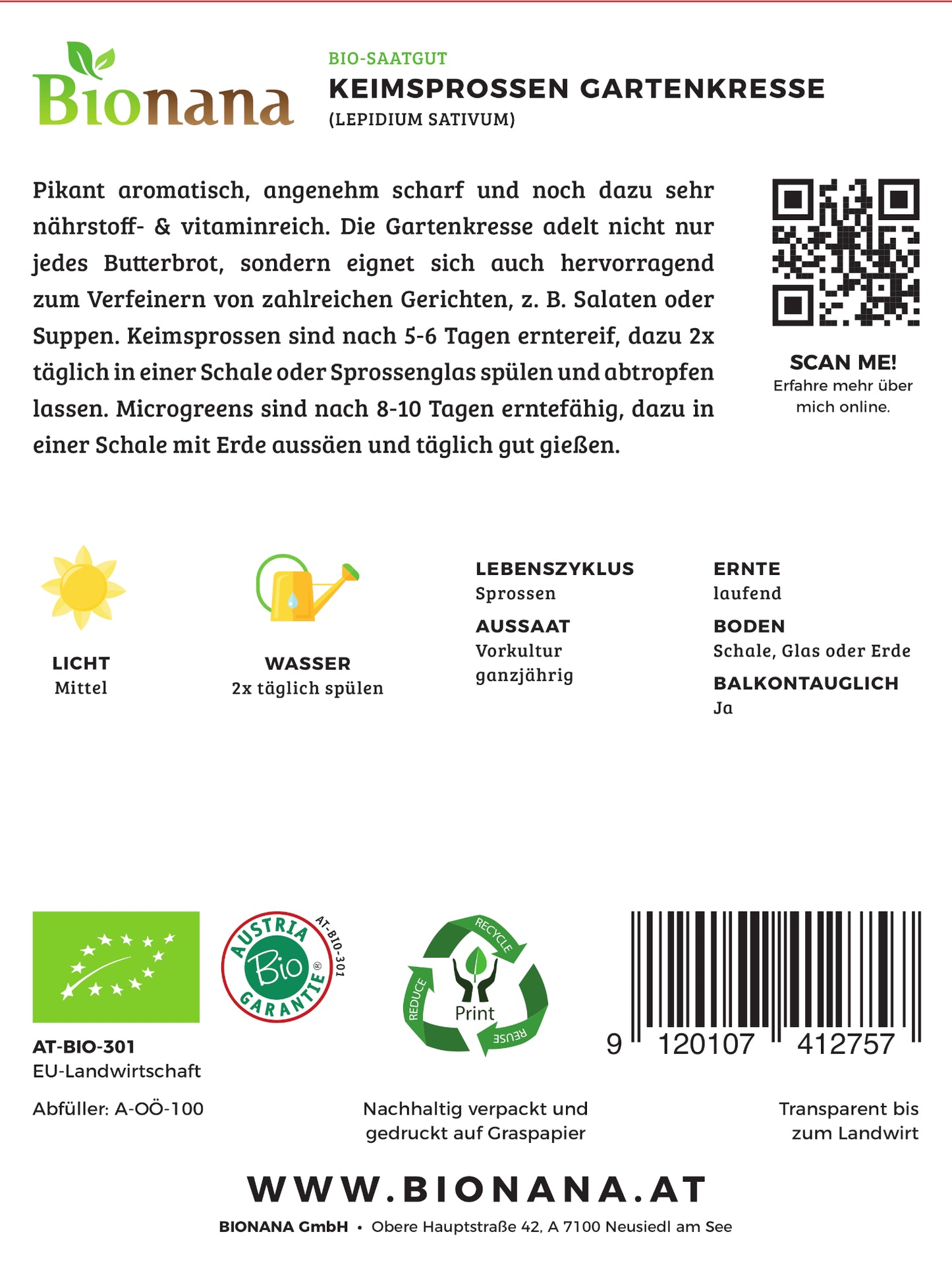 Keimsprossen Gartenkresse | BIO Keimsprossen von Bionana [MHD 12/2023]