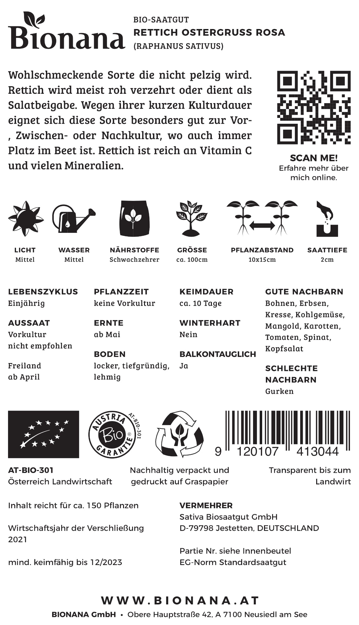 Rettich Ostergruß Rosa | BIO Rettichsamen von Bionana [MHD 12/2023]