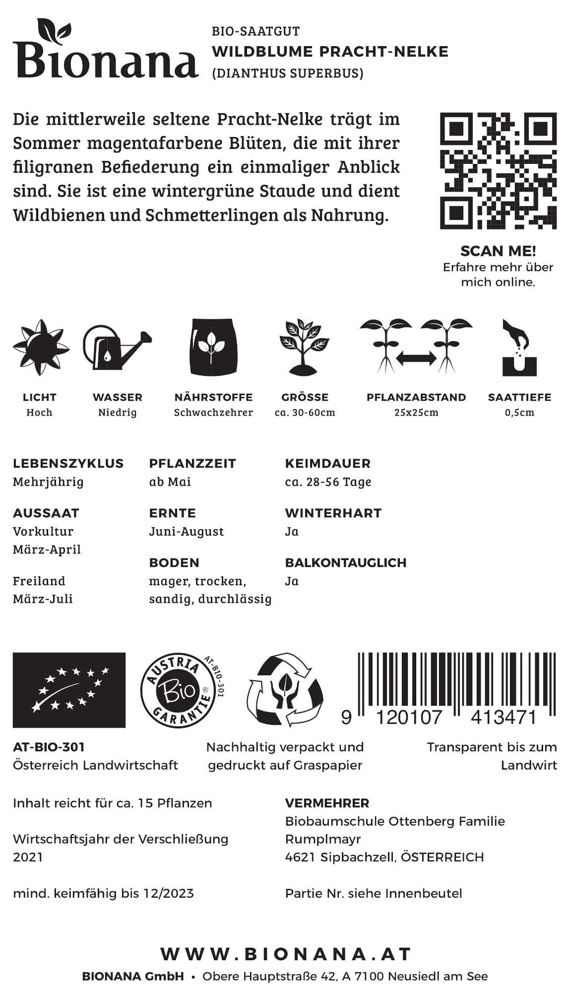 Wildblume Pracht-Nelke | BIO Wildblumensamen von Bionana [MHD 12/2023]