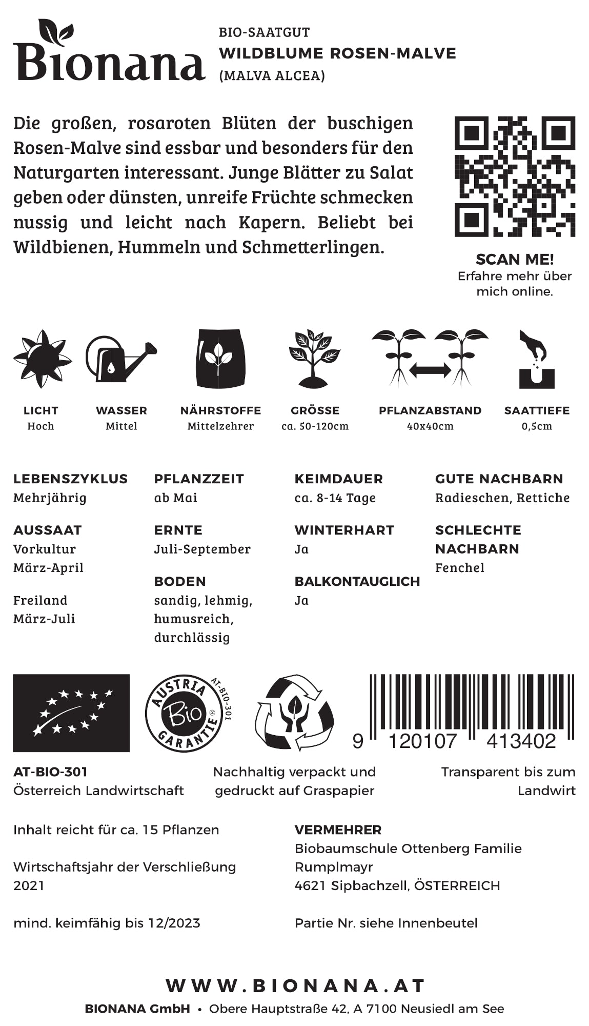 Wildblume Rosen-Malve | BIO Wildblumensamen von Bionana