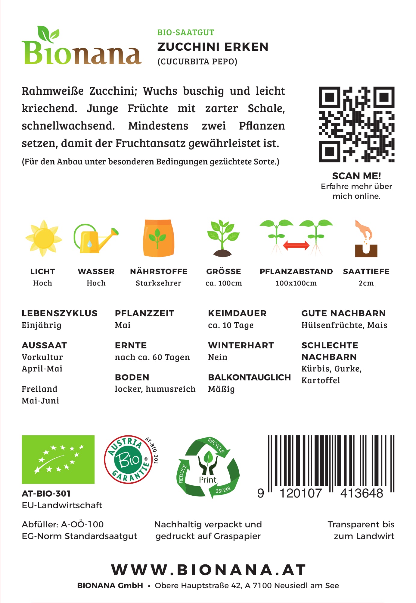 Zucchini Erken | BIO Zucchinisamen von Bionana
