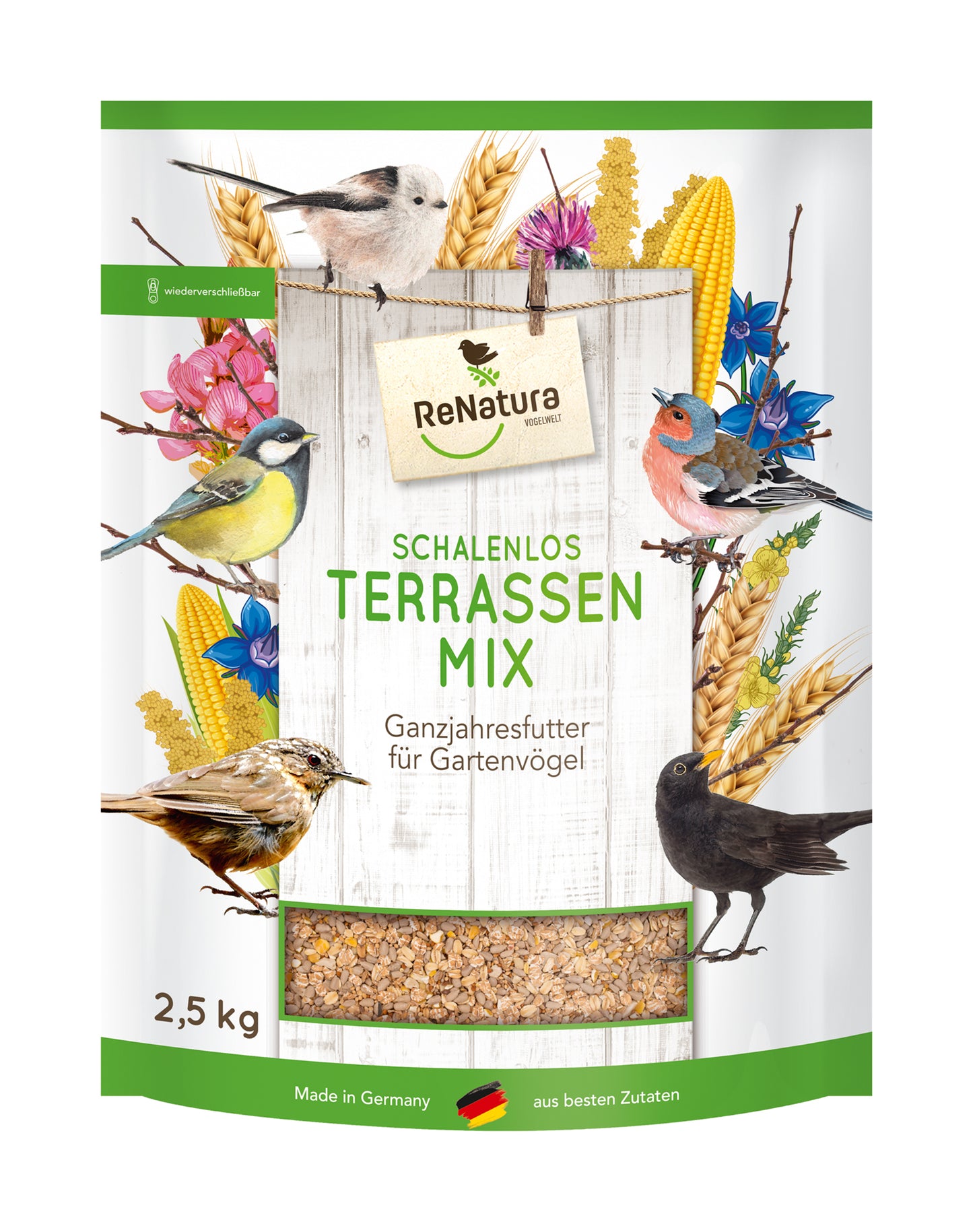 Ganzjahres Terrassenmix schalenlos (2,5 kg) | Gartenvogelfutter von ReNatura