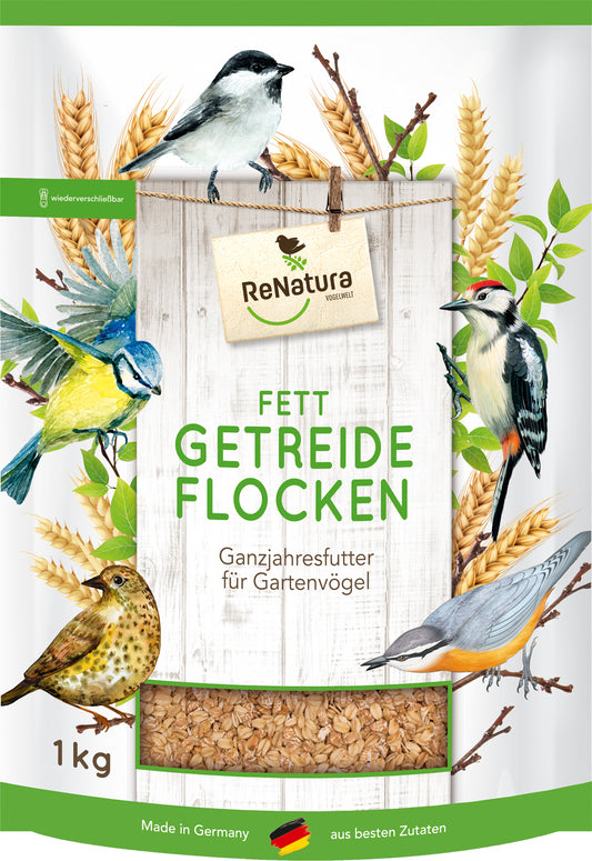 Ganzjahres Fett-Getreideflocken (1 kg) | Vogelfutter von ReNatura