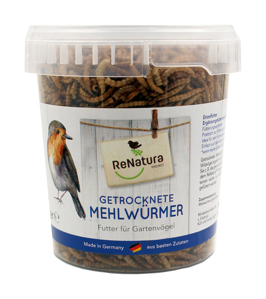Getrocknete Mehlwürmer (1 l im Eimer) | Vogelfutter von ReNatura
