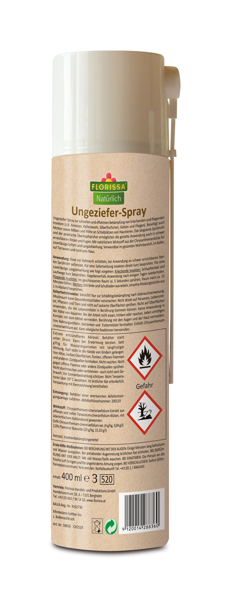 Ungeziefer-Spray (400 ml) | Fallen und Fernhaltemittel von Florissa