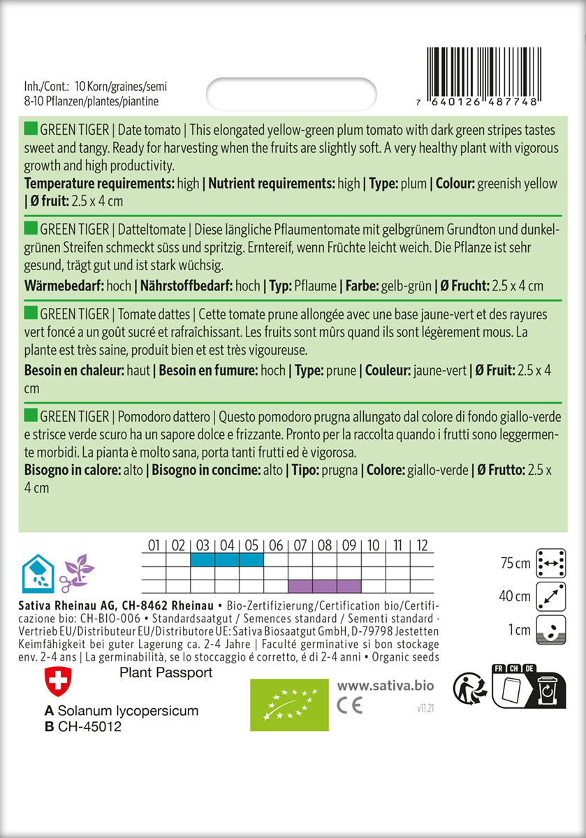 Datteltomate Green Tiger | BIO Stabtomatensamen von Sativa Rheinau