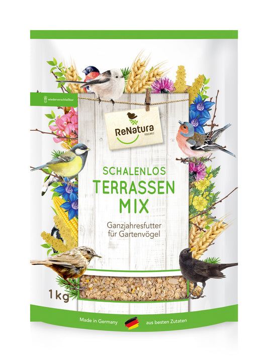 Ganzjahres Terrassenmix schalenlos (1 kg) | Gartenvogelfutter von ReNatura
