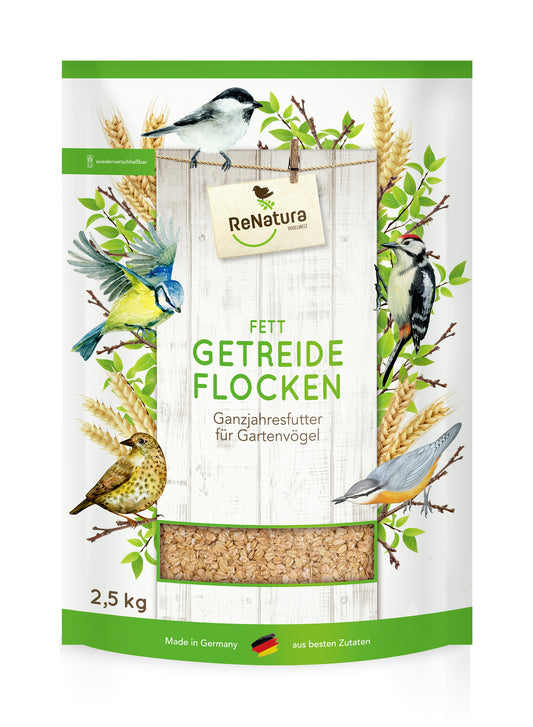 Ganzjahres Fett-Getreideflocken (2,5 kg) | Gartenvogelfutter von ReNatura