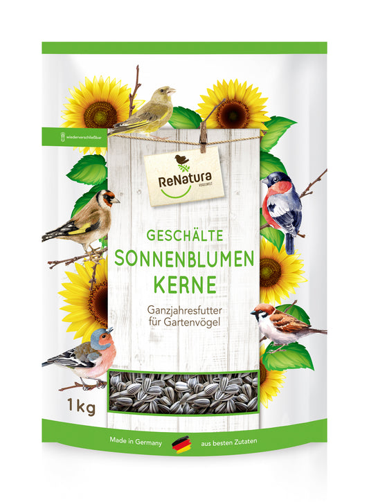 Geschälte Sonnenblumenkerne (1 kg) | Vogelfutter von ReNatura [MHD 10/2023]