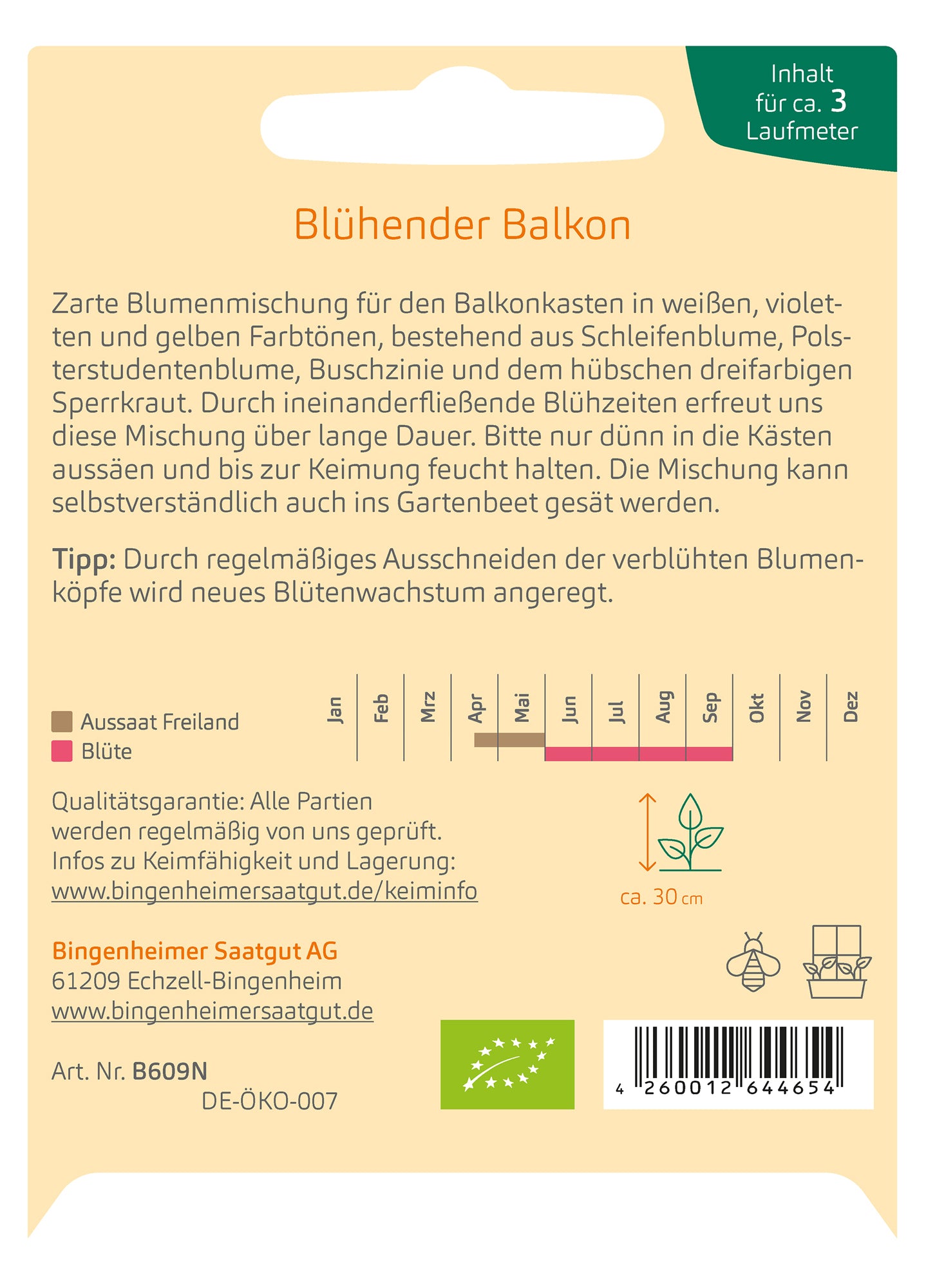 Blühender Balkon - Sommerblumenmischung | BIO Blumensamenmischung von Bingenheimer Saatgut