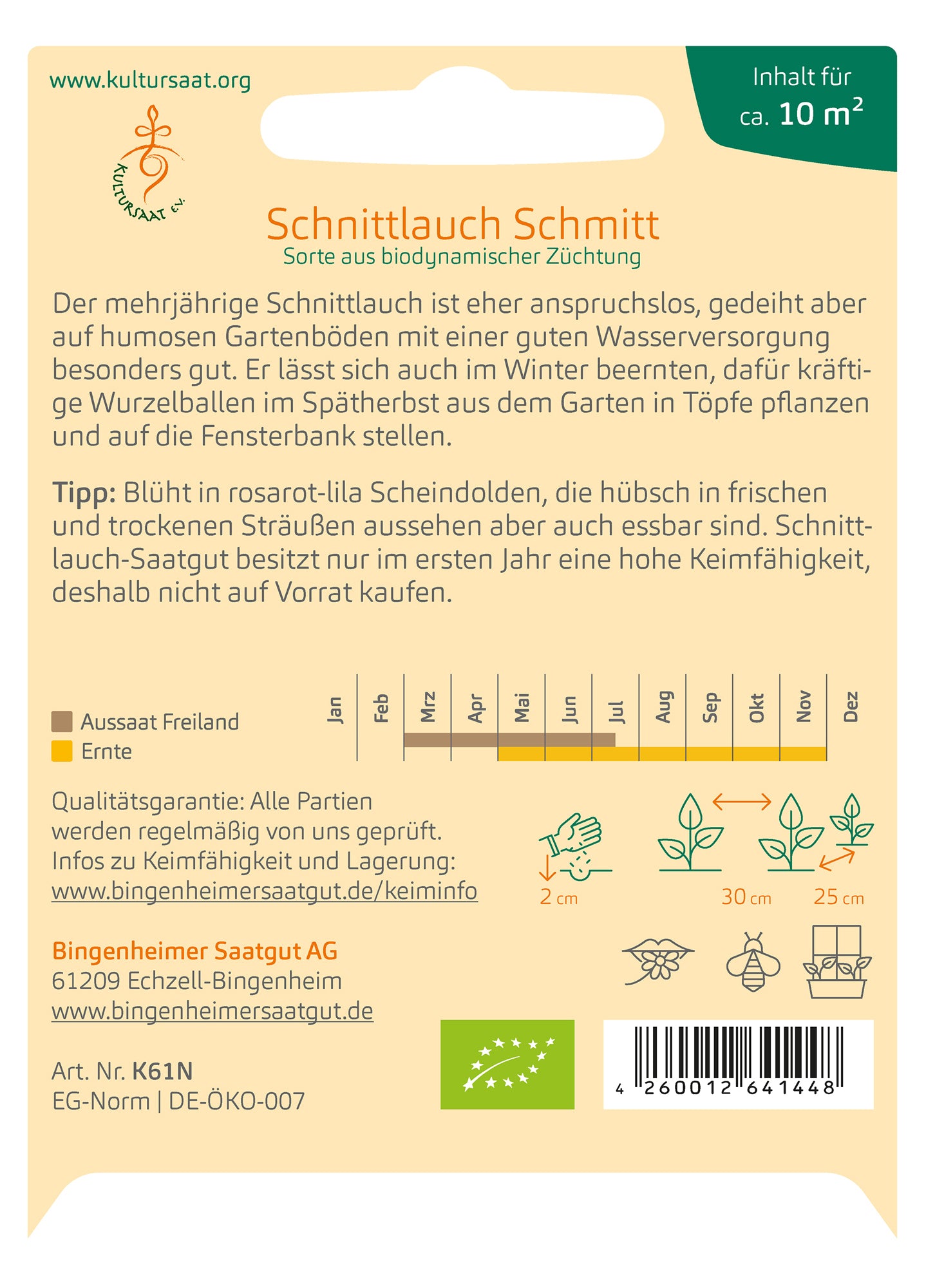 Schmitt Schnittlauch mittelgr. | BIO Schnittlauchsamen von Bingenheimer Saatgut