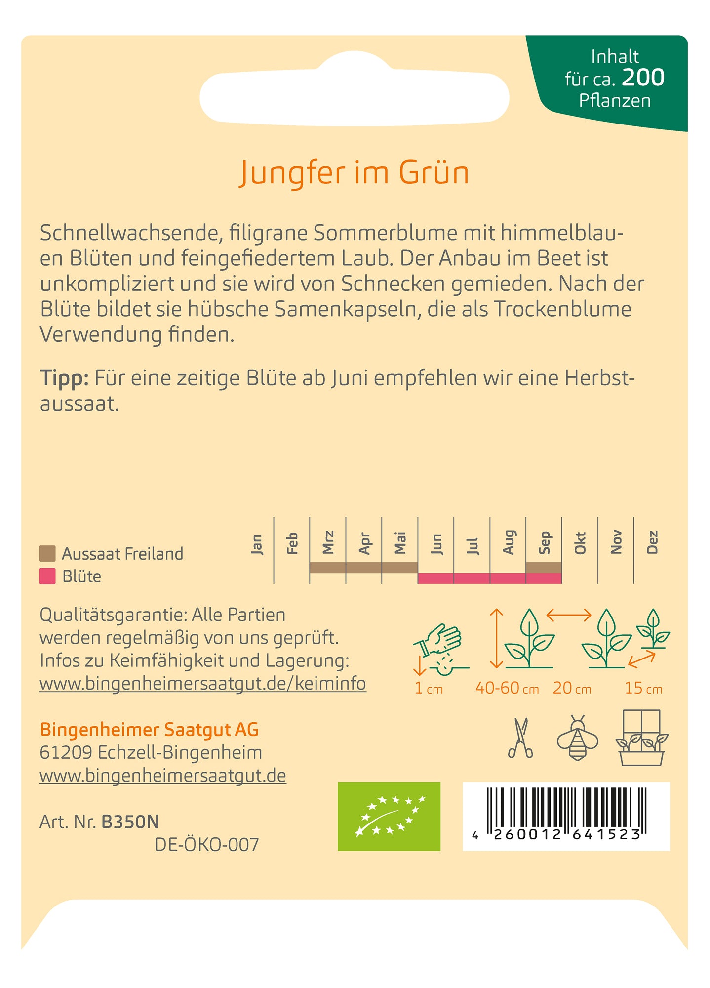 Jungfer im Grün | BIO Jungfer im Grünen Samen von Bingenheimer Saatgut