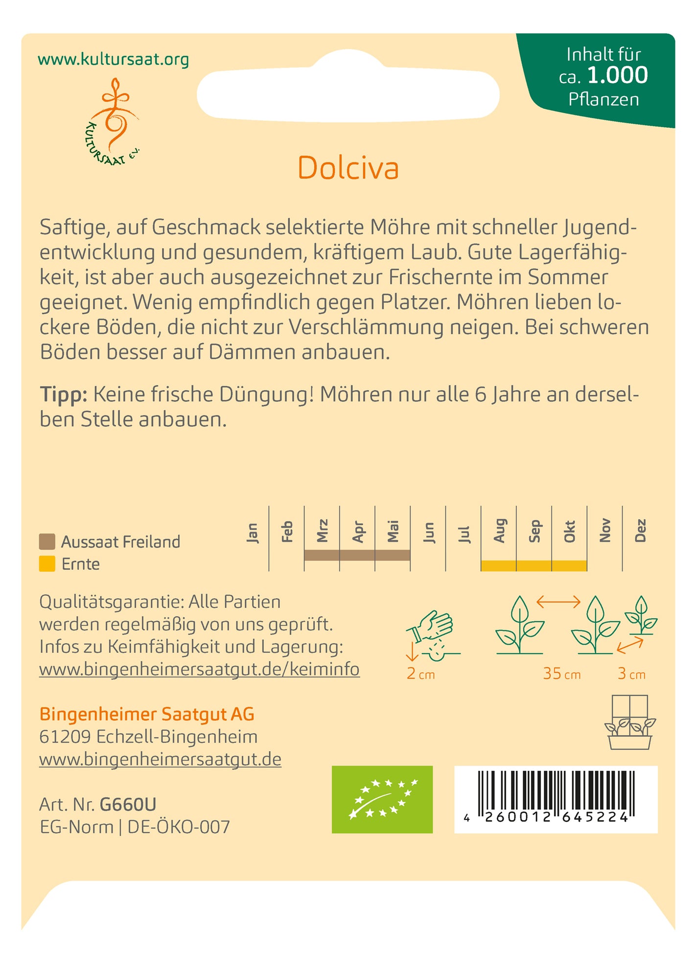 Möhre Dolciva | BIO Möhrensamen von Bingenheimer Saatgut