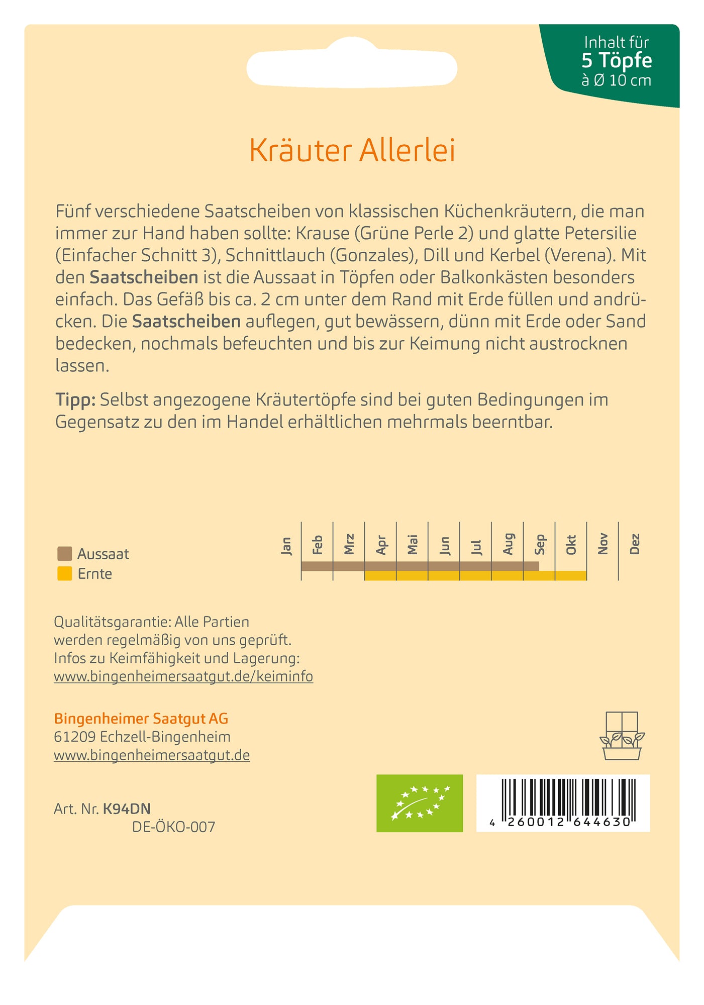 Kräuter Allerlei (Saatscheibe) | BIO Kräutersamen-Sets von Bingenheimer Saatgut
