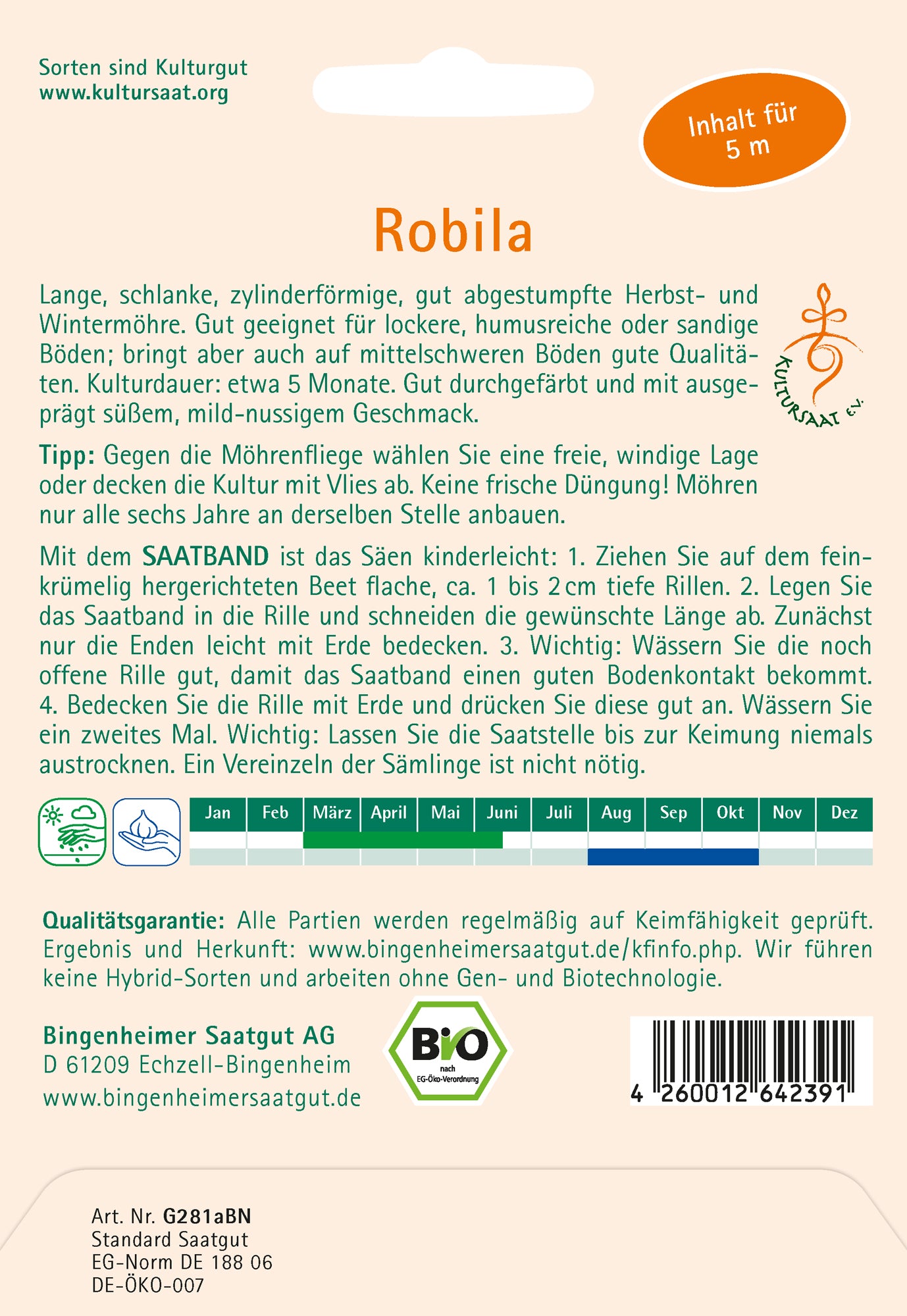 Möhre Robila (Saatband) | BIO Möhrensamen von Bingenheimer Saatgut