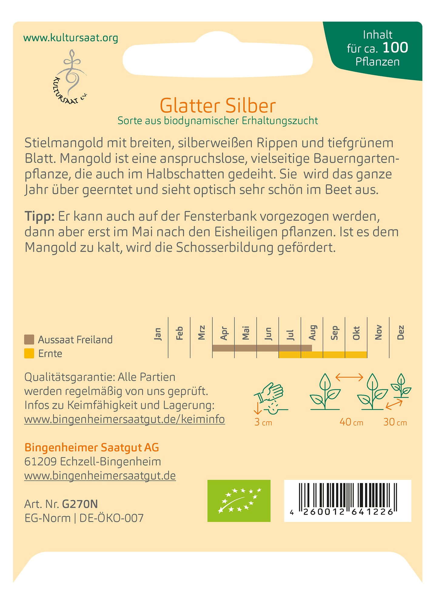 Mangold Glatter Silber | BIO Mangoldsamen von Bingenheimer Saatgut